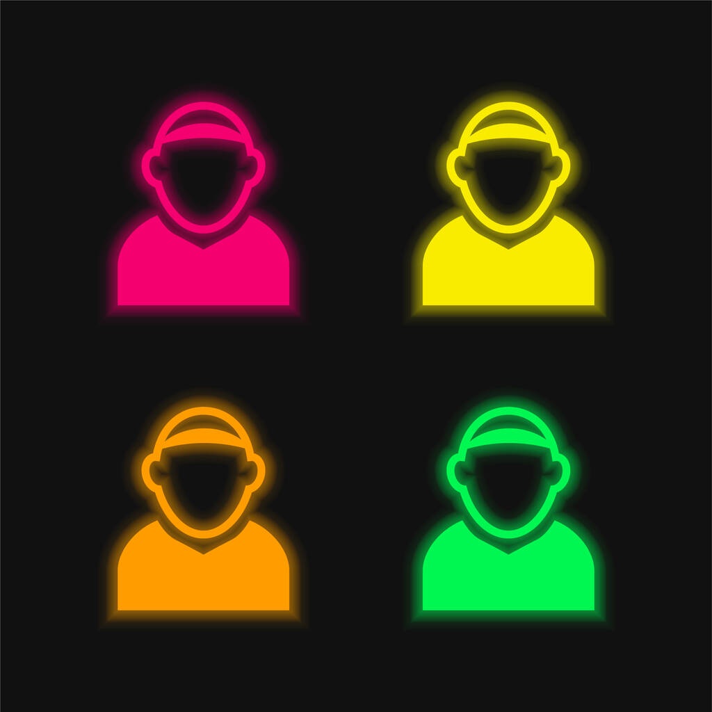 Kale Man Avatar vier kleuren gloeiende neon vector icoon - Vector, afbeelding