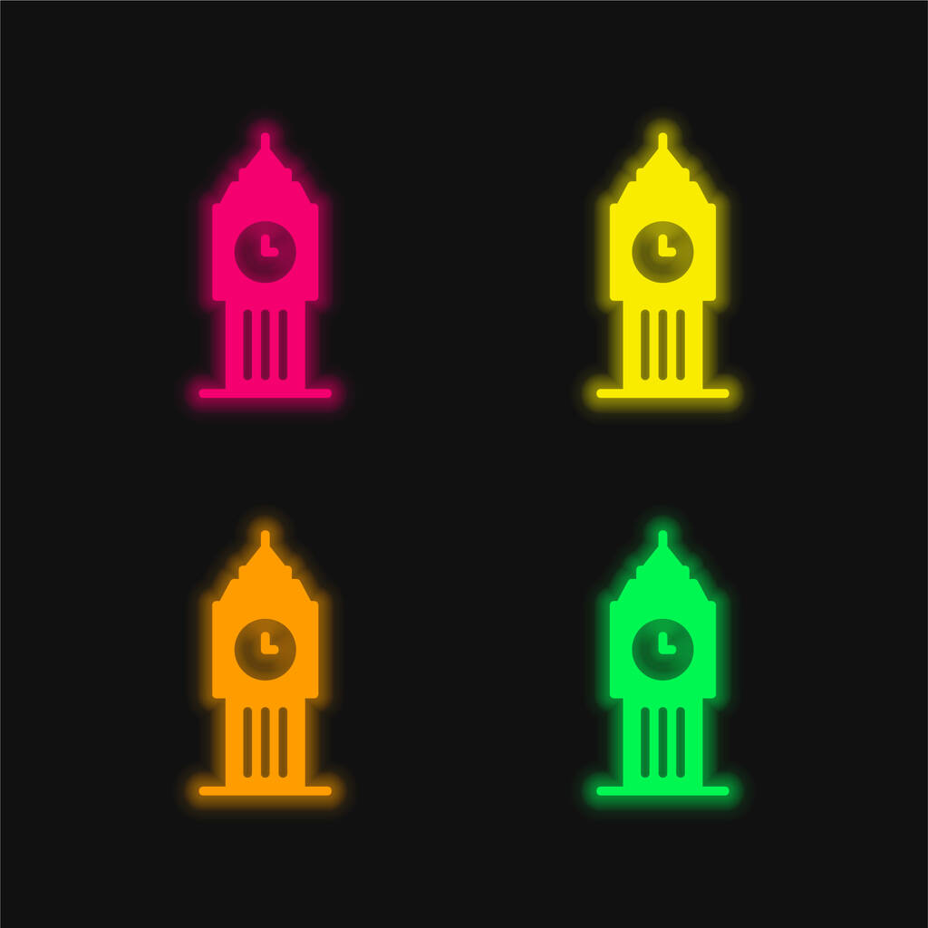 Big Ben neljä väriä hehkuva neon vektori kuvake - Vektori, kuva