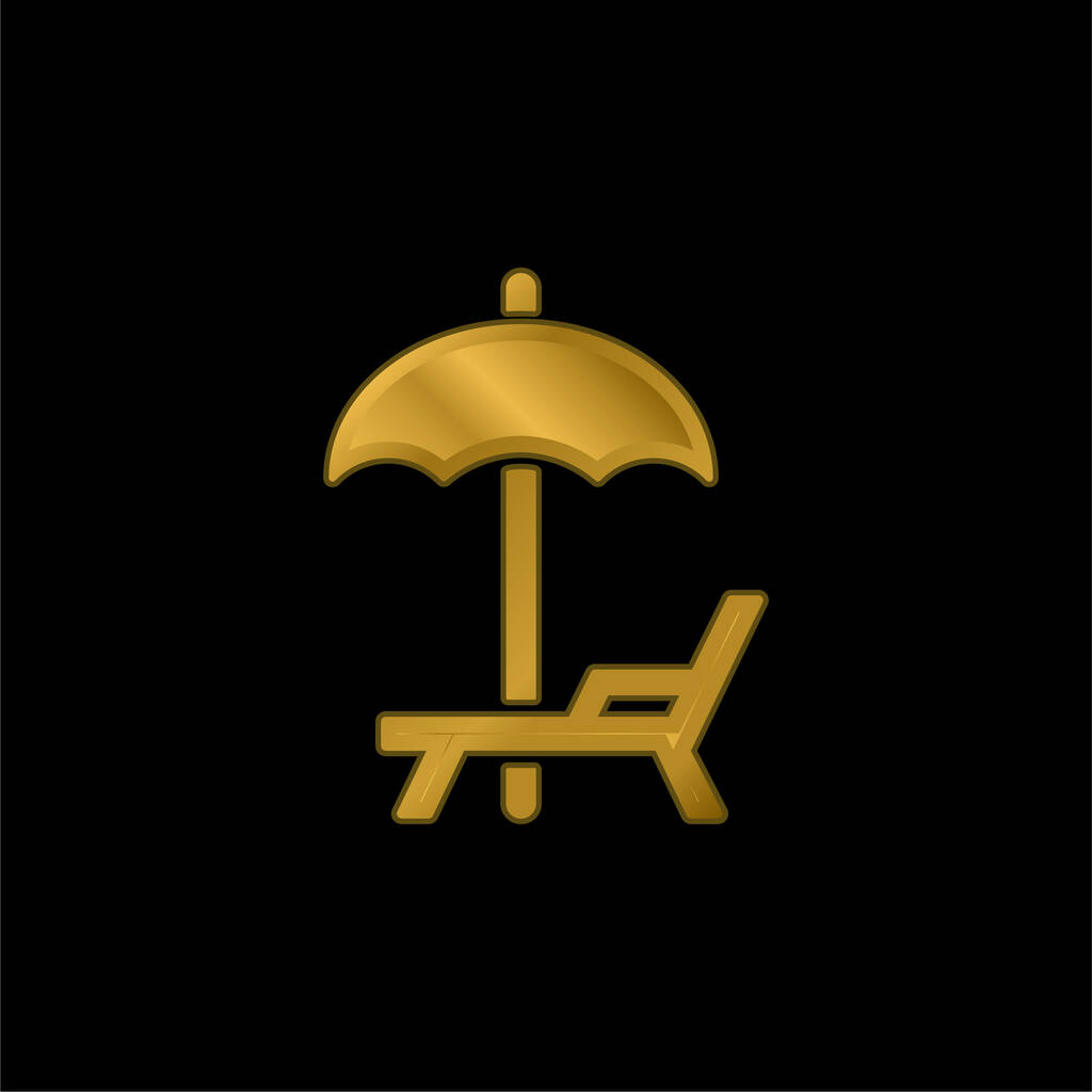 Beach sateenvarjo ja riippumatto kullattu metallinen kuvake tai logo vektori - Vektori, kuva