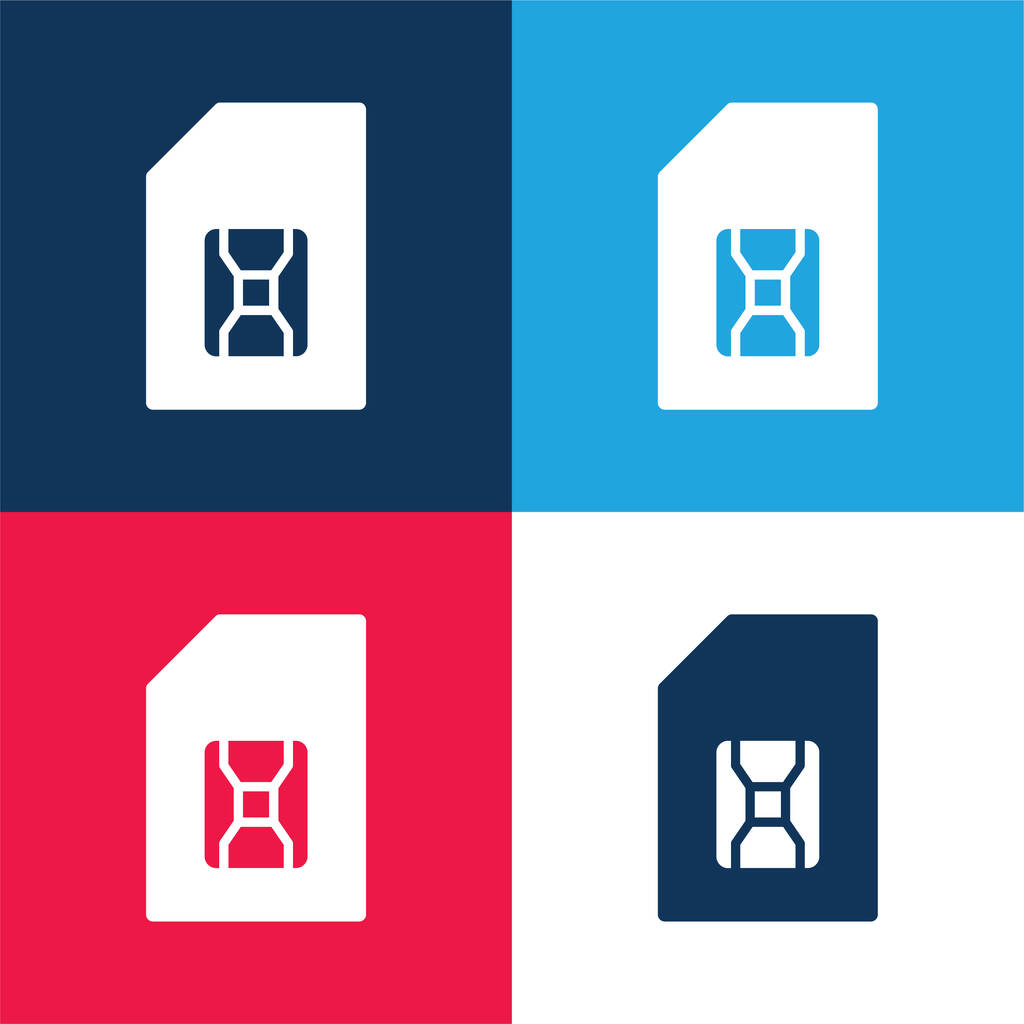 Conjunto de iconos mínimo de cuatro colores rojo y azul tarjeta SIM grande - Vector, imagen