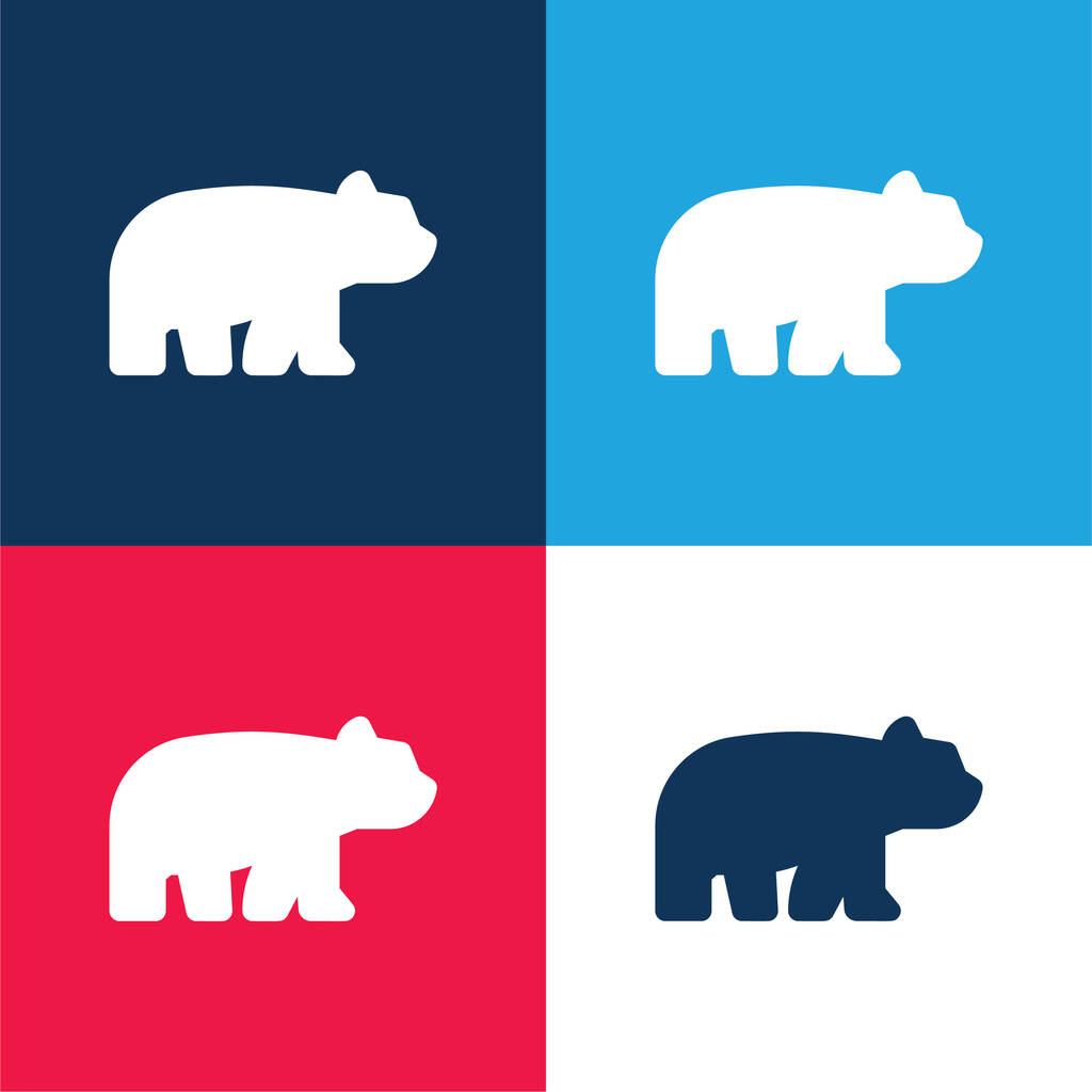 Medve kék és piros négy szín minimális ikon készlet - Vektor, kép