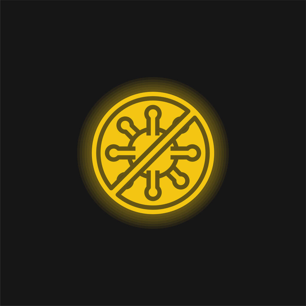 アンチウイルス黄色の輝くネオンアイコン - ベクター画像