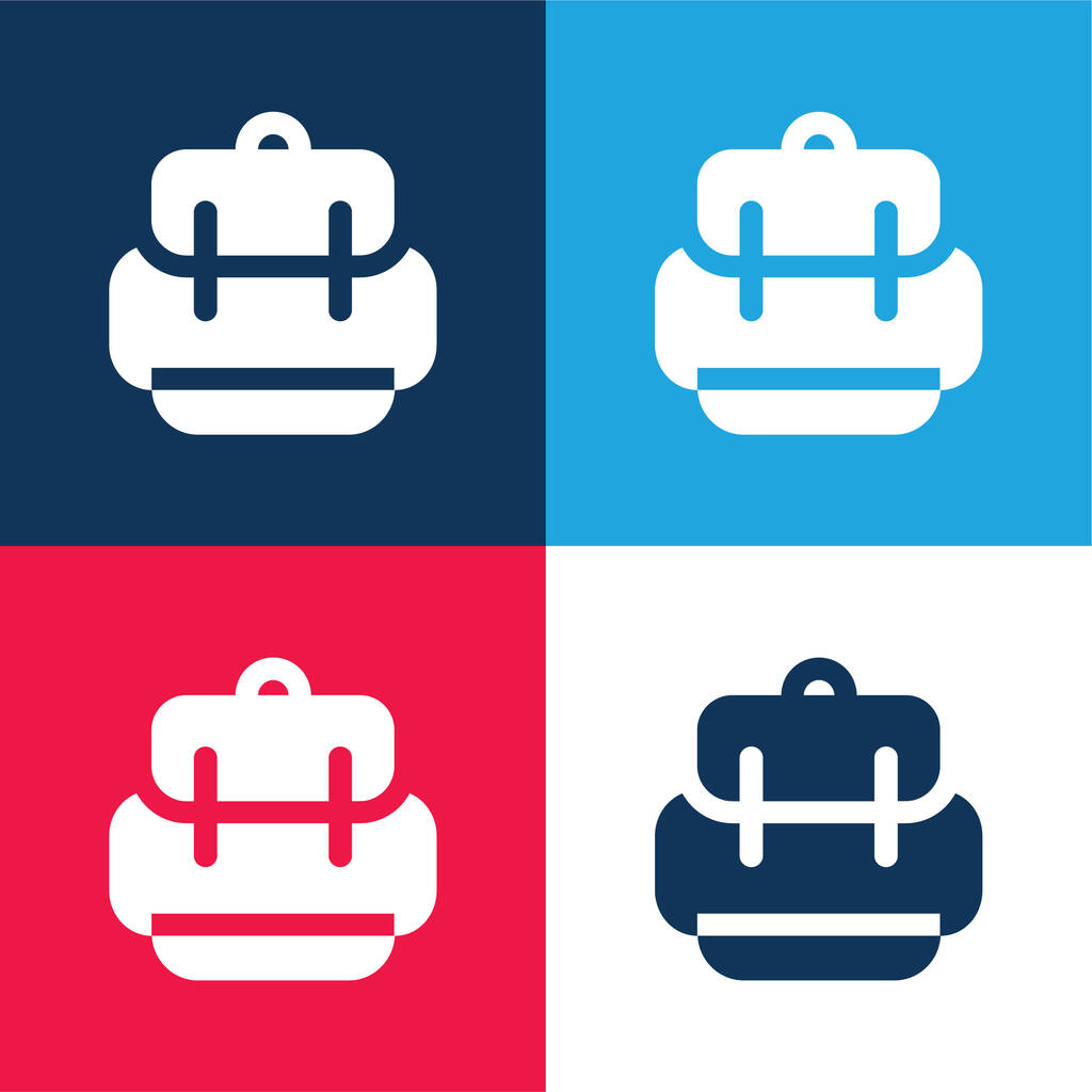 Rucksack blau und rot vier farben minimales symbolset - Vektor, Bild