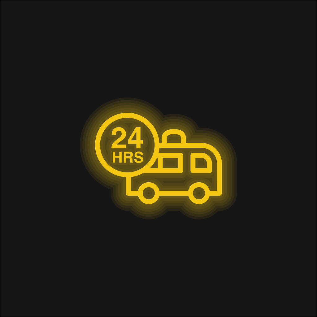 Ambulanssi Apu 24 tuntia keltainen hehkuva neon ikoni - Vektori, kuva