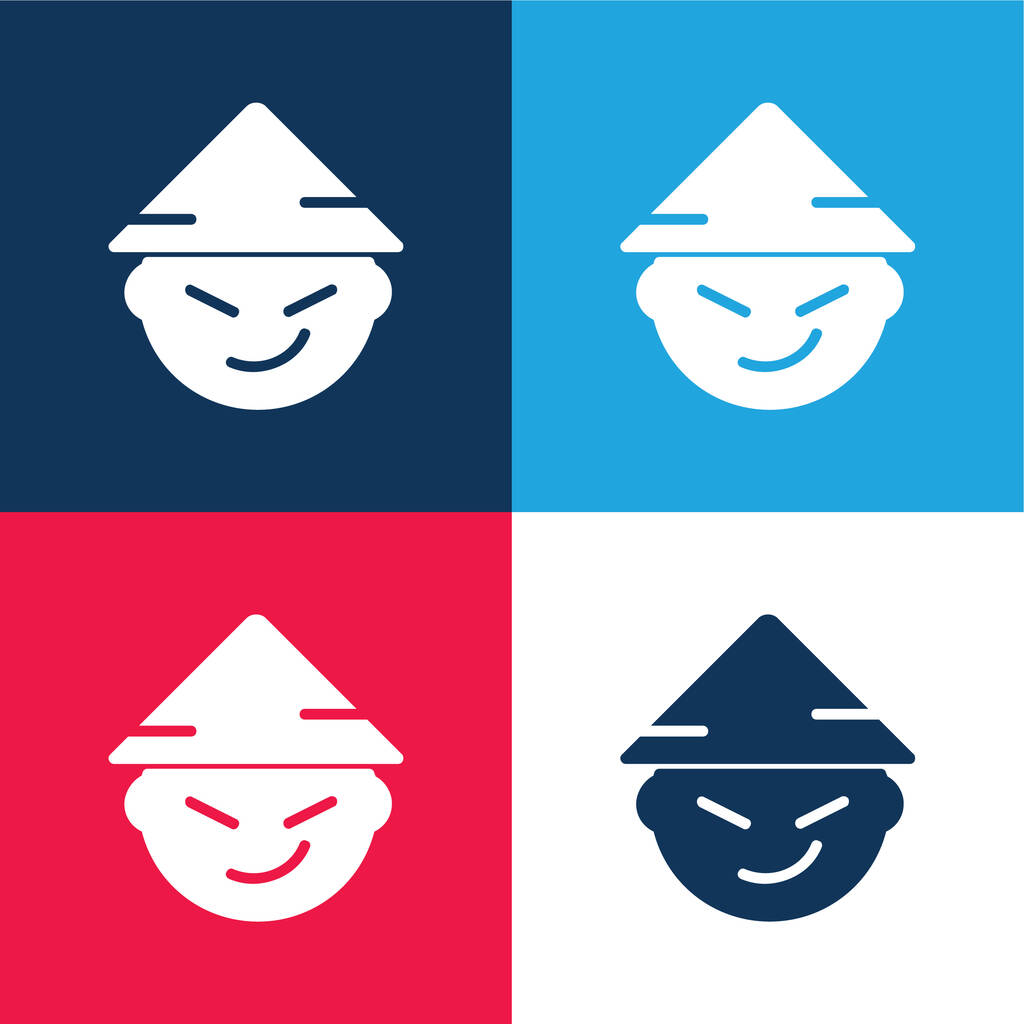 Aziatisch blauw en rood vier kleuren minimale pictogram set - Vector, afbeelding