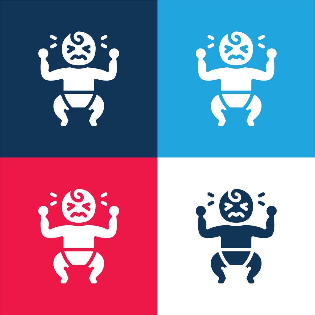 Baby Crying azul e vermelho conjunto de ícones mínimos de quatro cores - Vetor, Imagem