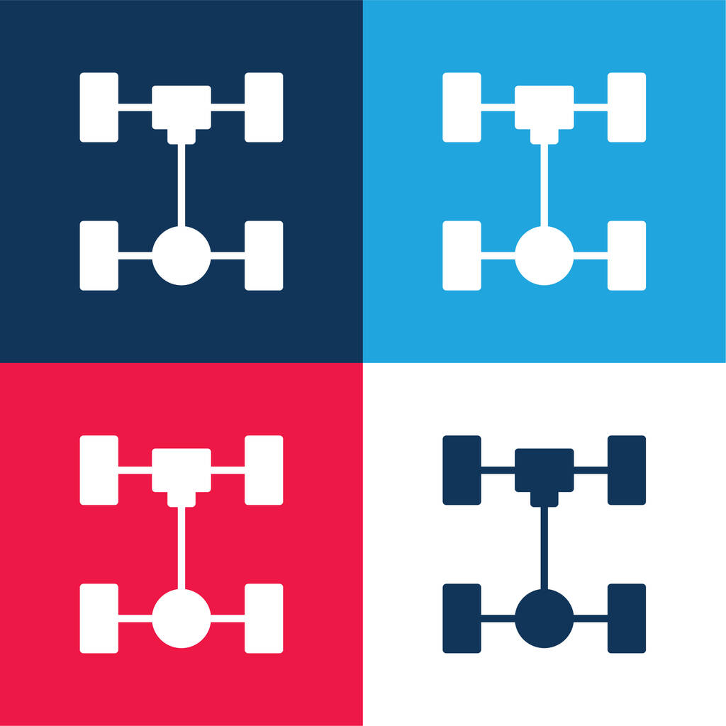 Eixo azul e vermelho conjunto de ícones mínimos de quatro cores - Vetor, Imagem