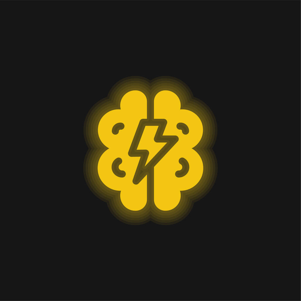 輝く黄色のネオンアイコンをブレインストーミング - ベクター画像