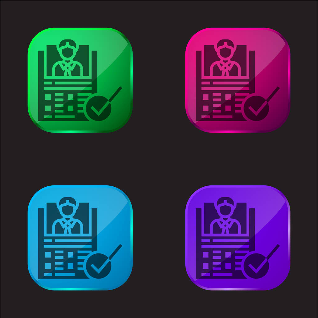 Appraisal Form four color glass button icon - Vector, Image