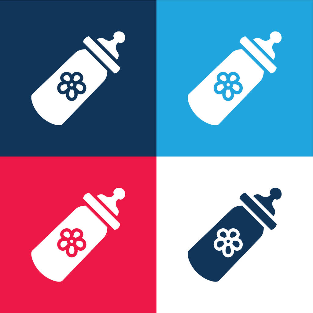 Baby Bottle blue and red four color minimal icon set - Vector, Image