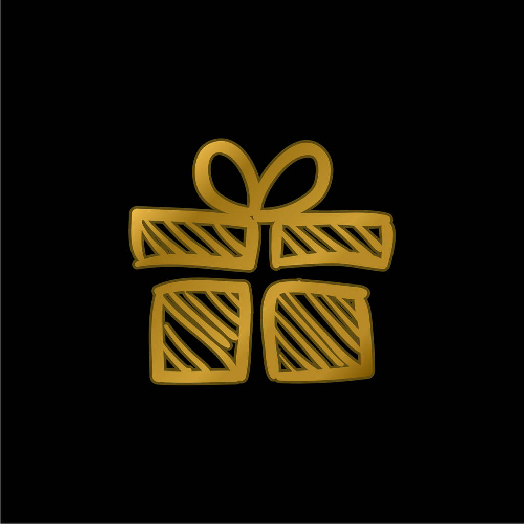Aniversário Giftbox Esboço banhado a ouro ícone metálico ou vetor logotipo - Vetor, Imagem
