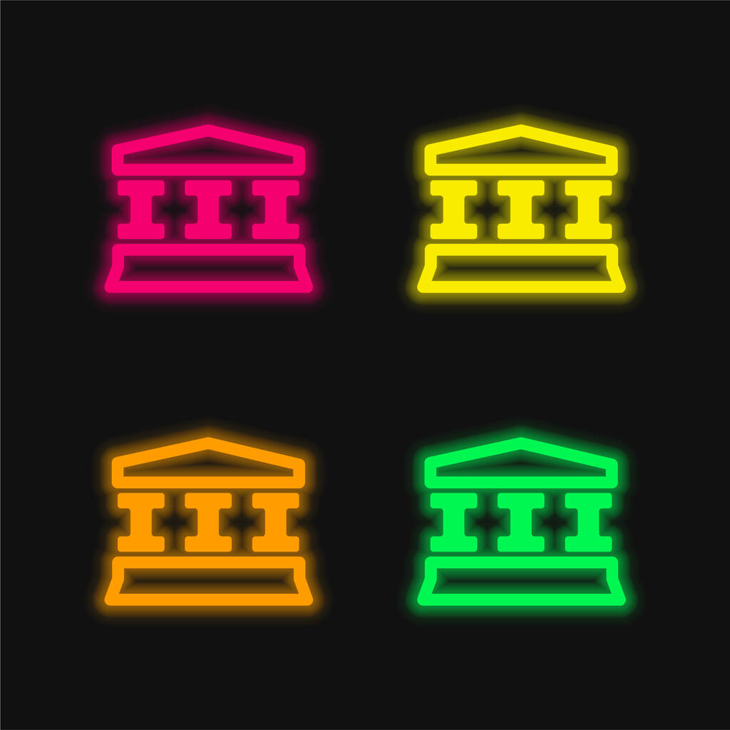 Bank Sign four color glowing neon vector icon - Vector, Image