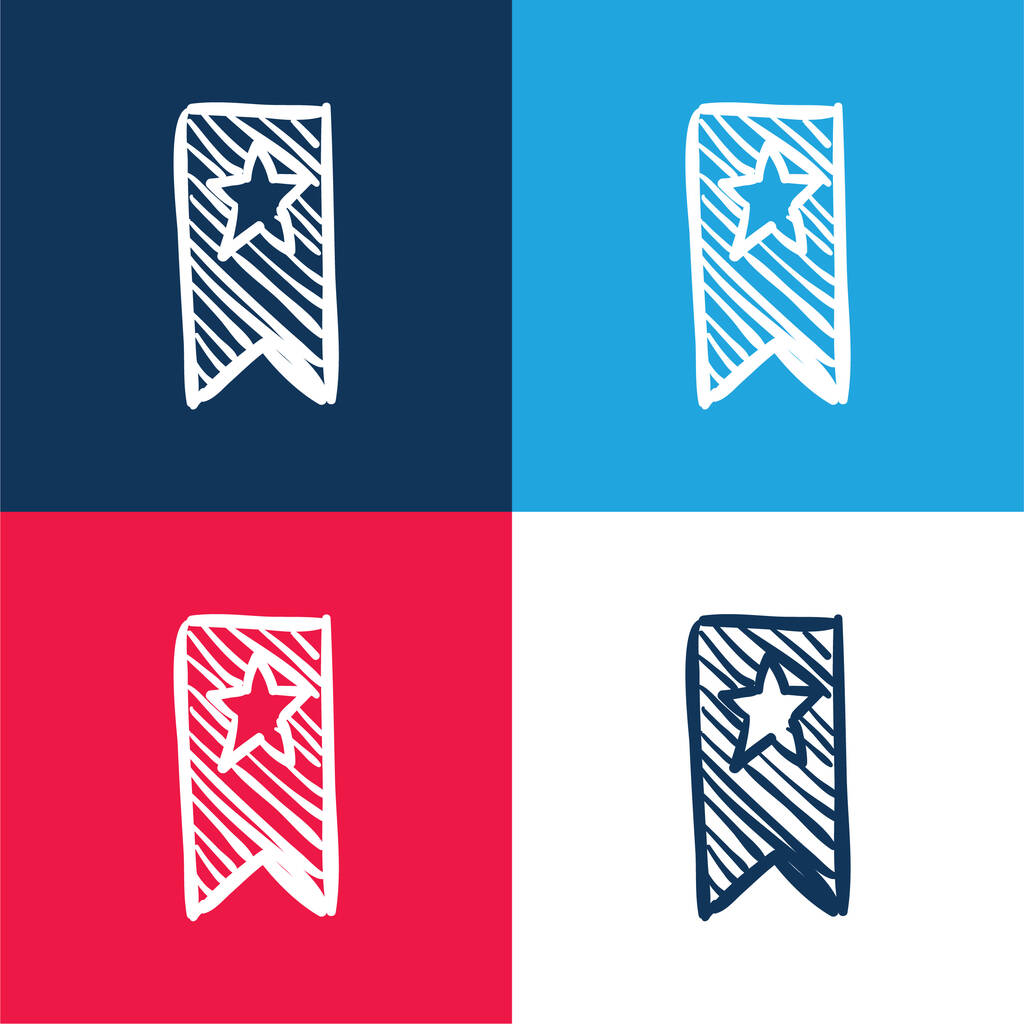 Esquisse avec une étoile bleu et rouge quatre couleurs minimum jeu d'icônes - Vecteur, image