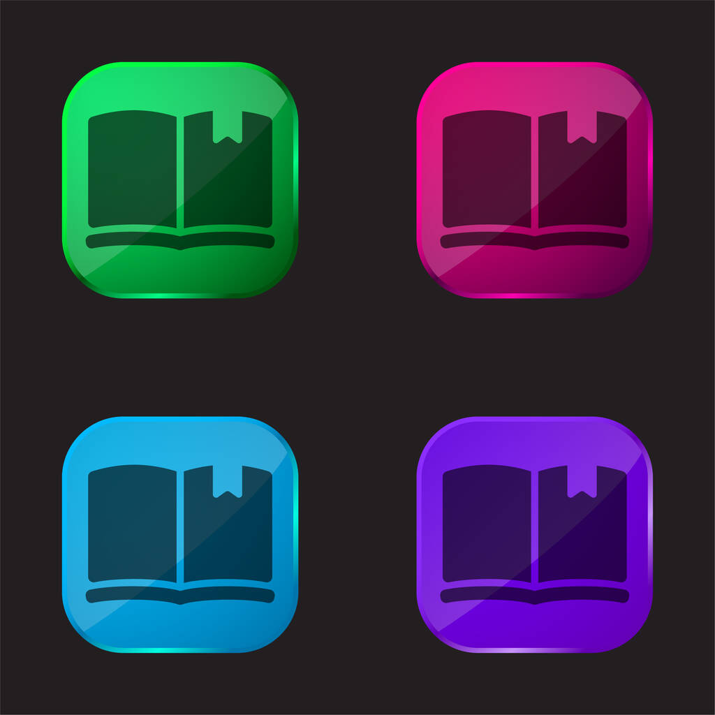 Book With Bookmark four color glass button icon - Vector, Image