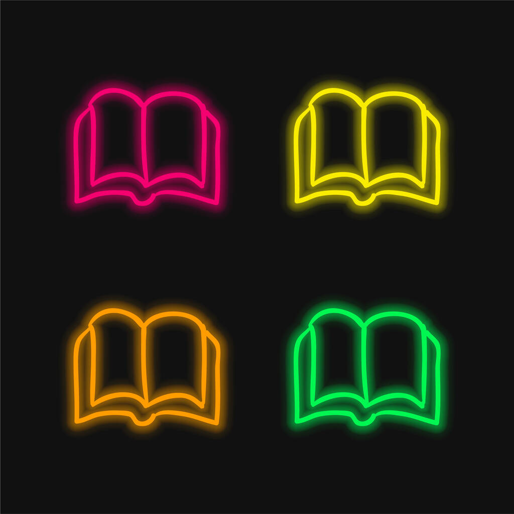 Book Opened Outlined Hand Drawn Tool four color glowing neon vector icon - Vector, Image