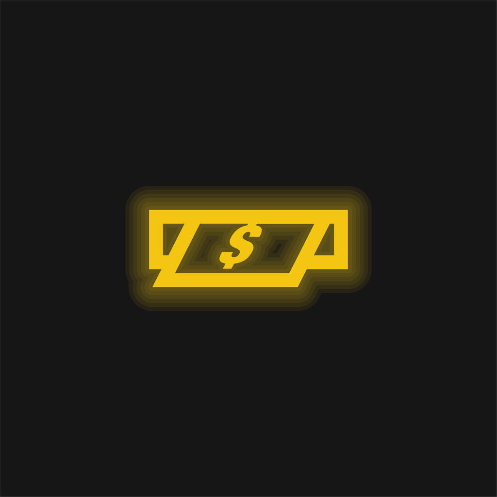 ATM Cash Dollars Bill geel gloeiende neon pictogram - Vector, afbeelding