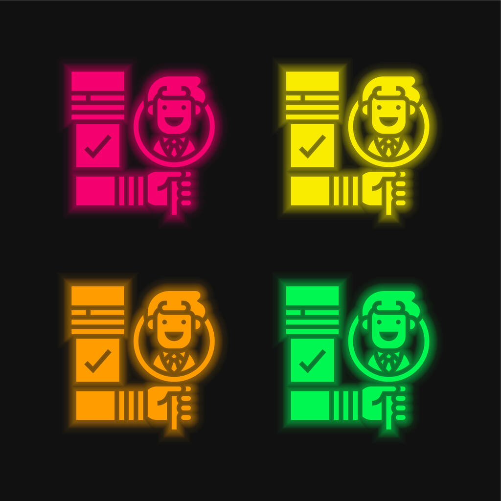 Arrière-plan Vérifier quatre couleurs brillant icône vectorielle néon - Vecteur, image
