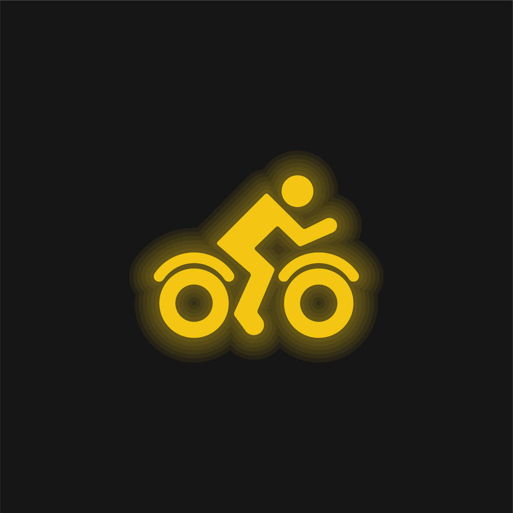 Vélo Cavalier Vue de côté jaune brillant icône au néon - Vecteur, image