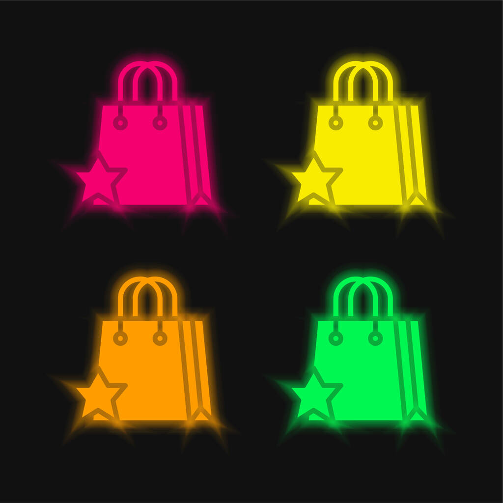 Dodaj do ulubionych cztery kolory świecące neon wektor ikona - Wektor, obraz