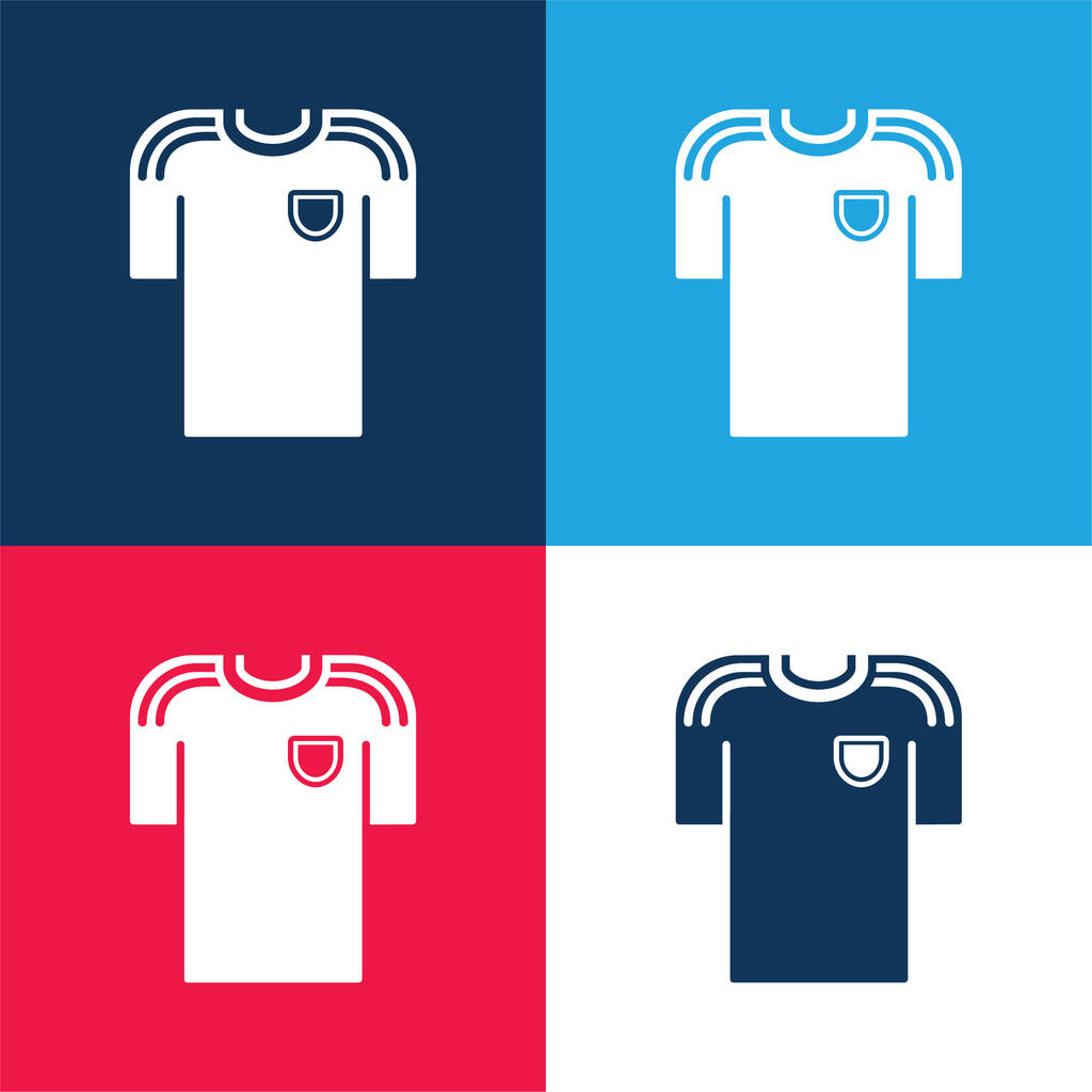 Camiseta preta de um jogador de futebol azul e vermelho quatro cores conjunto de ícones mínimos - Vetor, Imagem