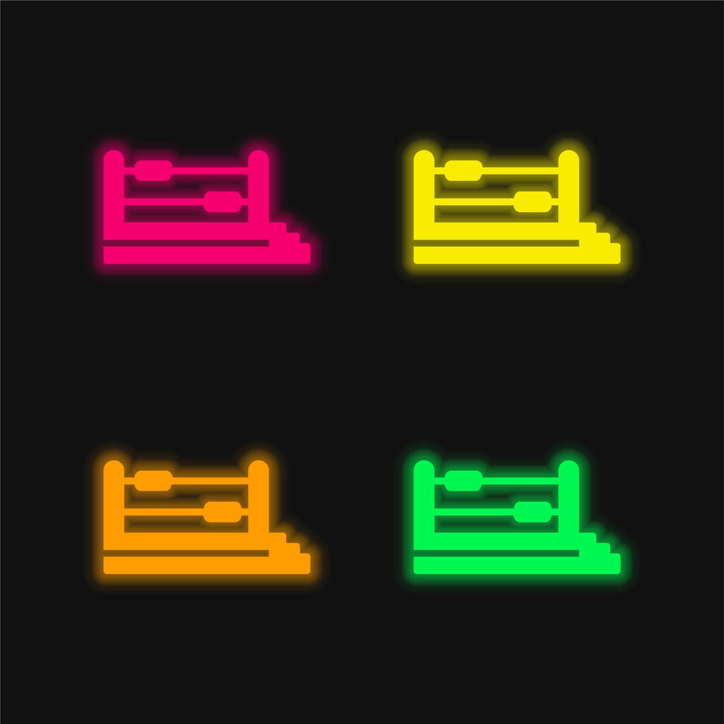 Boxing Ring négy szín izzó neon vektor ikon - Vektor, kép