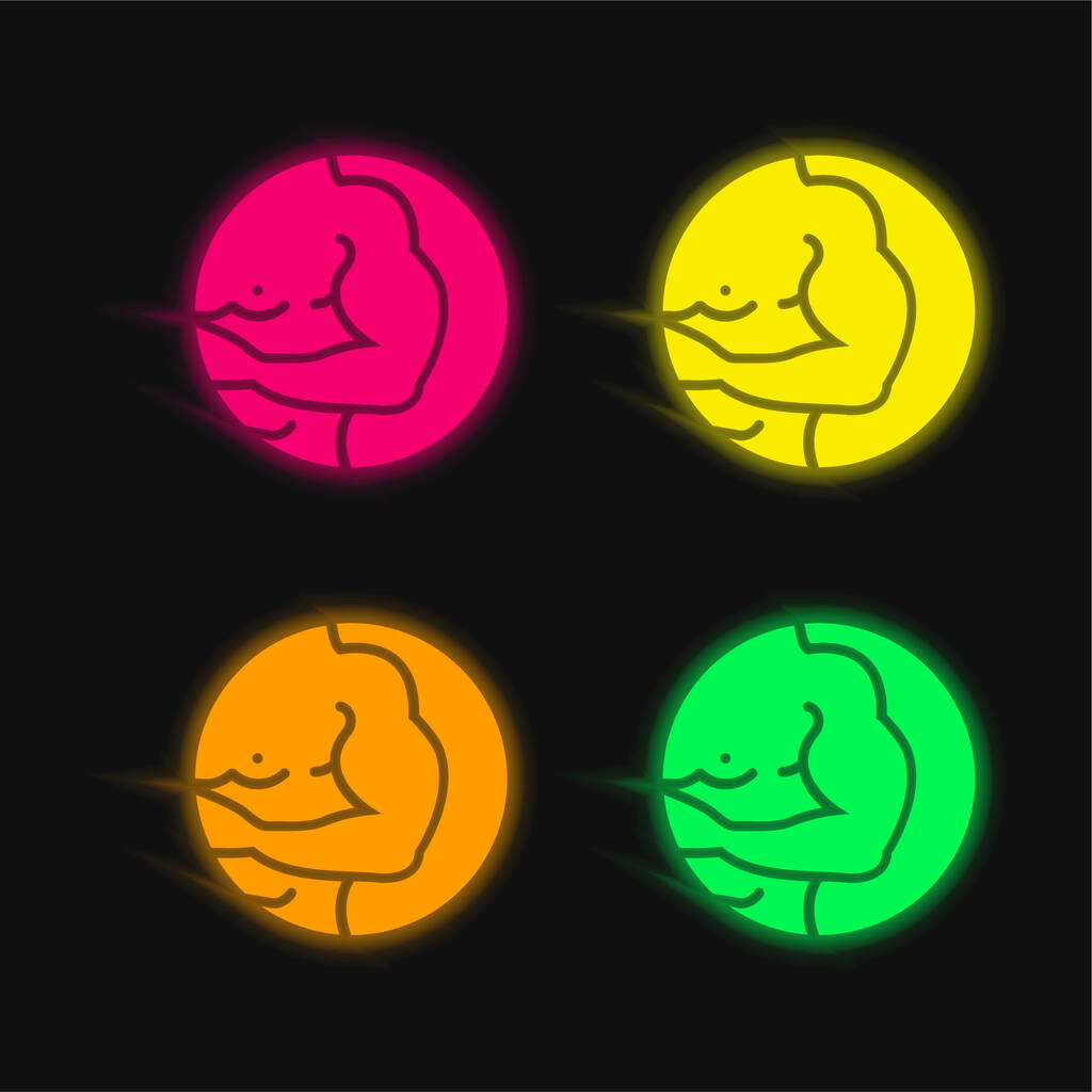 Arm vier Farbe leuchtenden Neon-Vektor-Symbol - Vektor, Bild