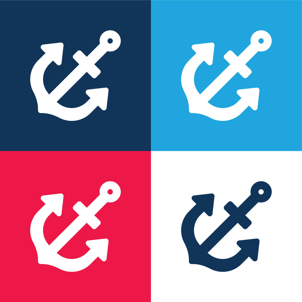 Âncora azul e vermelho conjunto de ícones mínimos de quatro cores - Vetor, Imagem