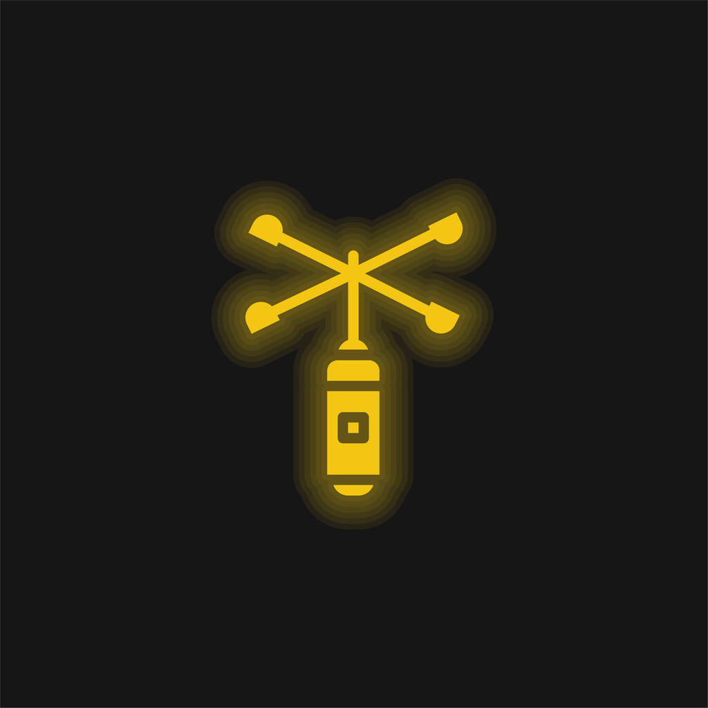 Anemómetro amarillo brillante icono de neón - Vector, Imagen