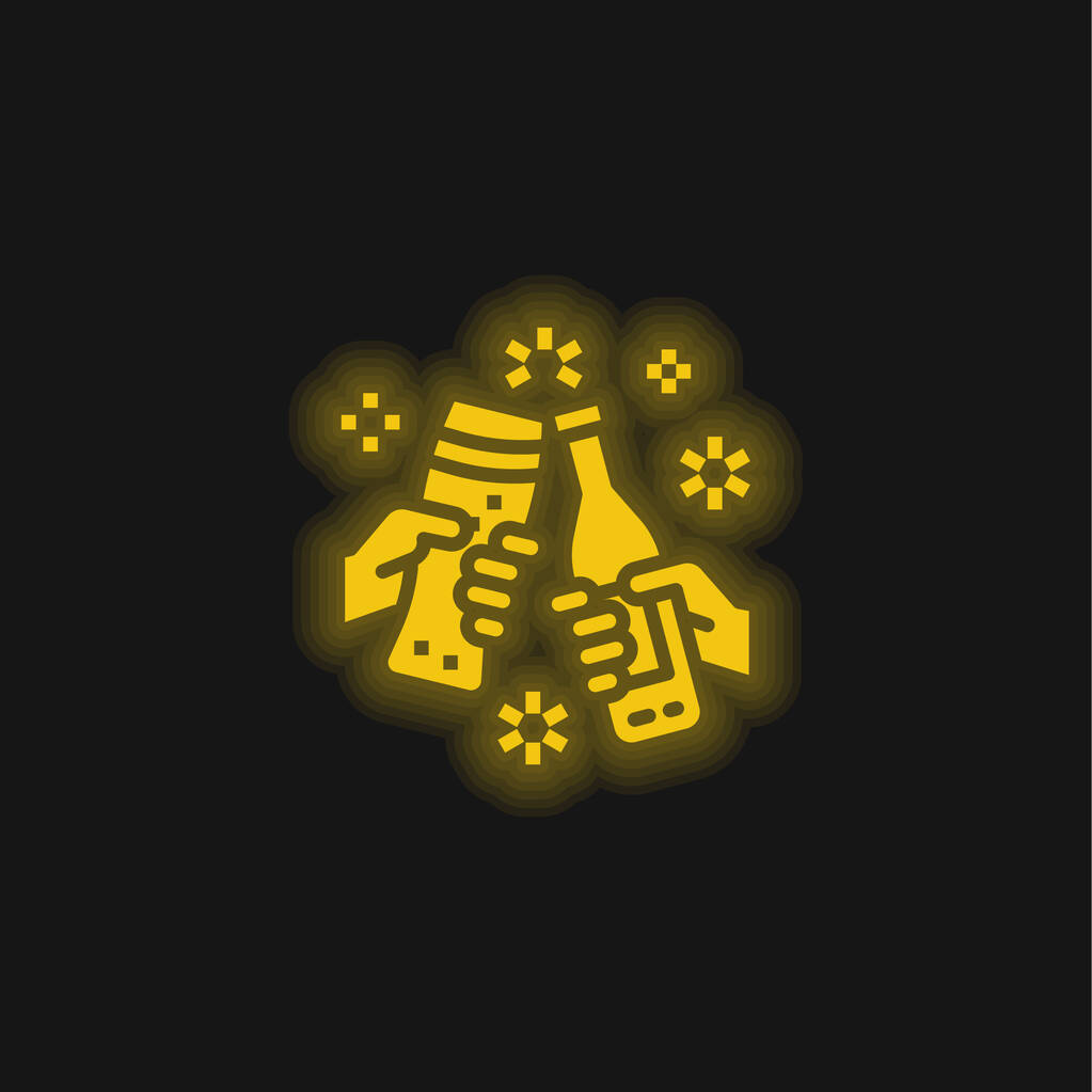 黄色の輝くネオンアイコンビール - ベクター画像