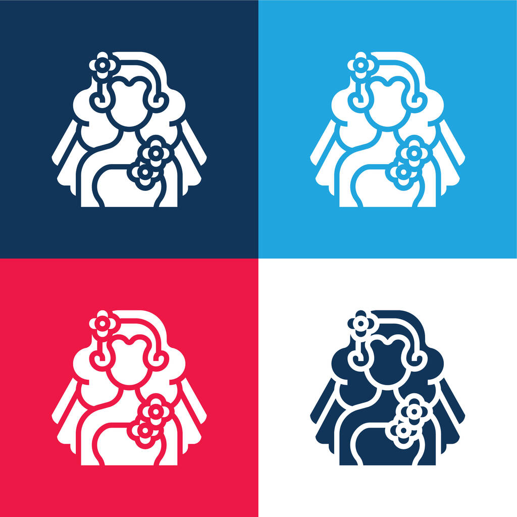 Novia azul y rojo conjunto de iconos mínimo de cuatro colores - Vector, Imagen