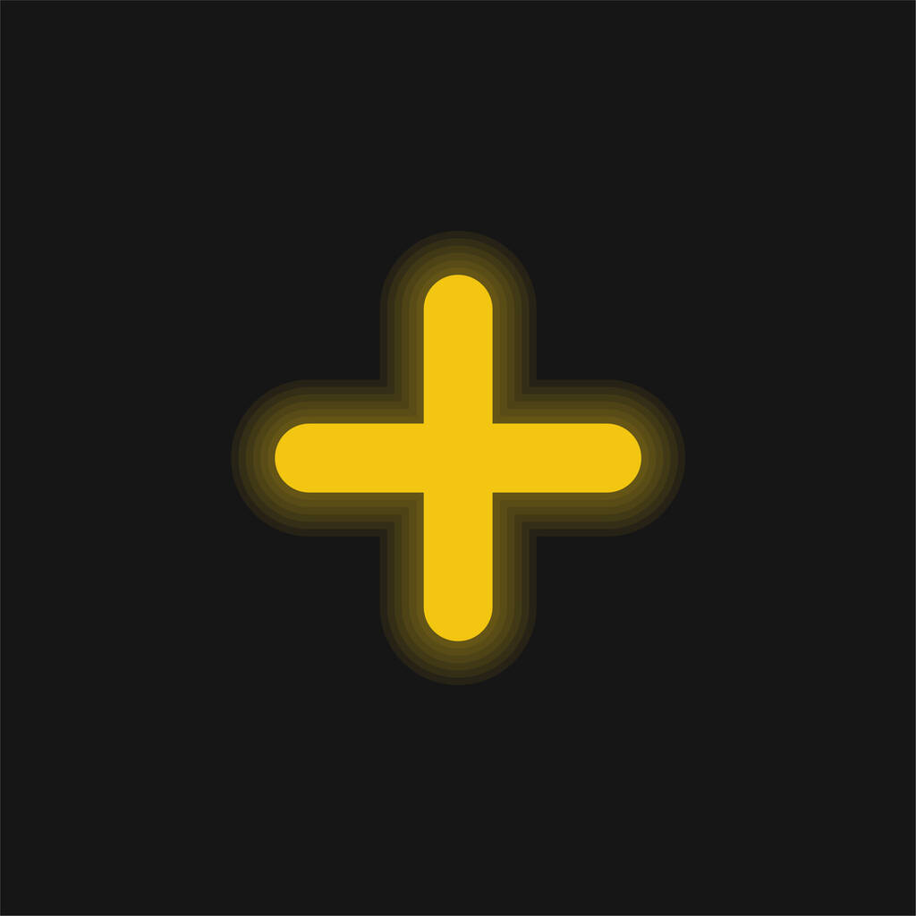 Προσθήκη παχύ σύμβολο κίτρινο λαμπερό νέον εικονίδιο - Διάνυσμα, εικόνα