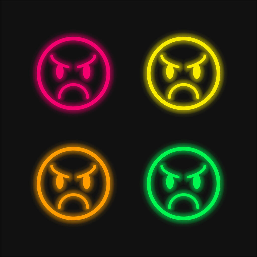 Гневная четырехцветная неоновая векторная иконка - Вектор,изображение
