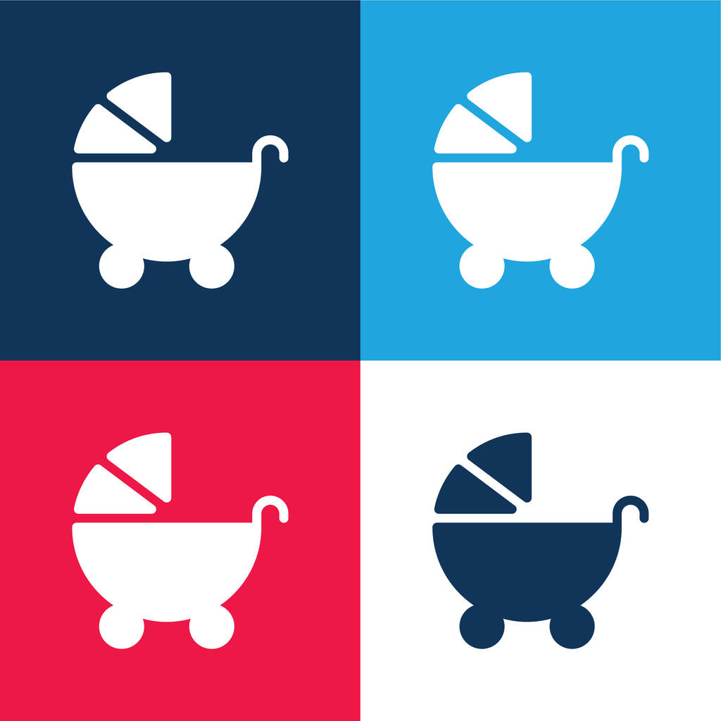 Bebé cochecito azul y rojo de cuatro colores mínimo icono conjunto - Vector, imagen