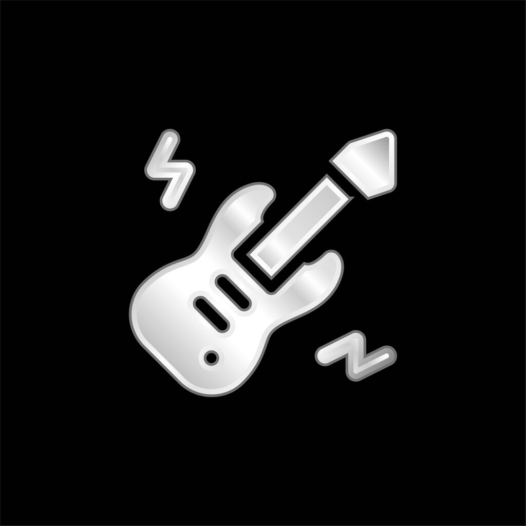 Bass Gitar gümüş kaplama metalik simge - Vektör, Görsel