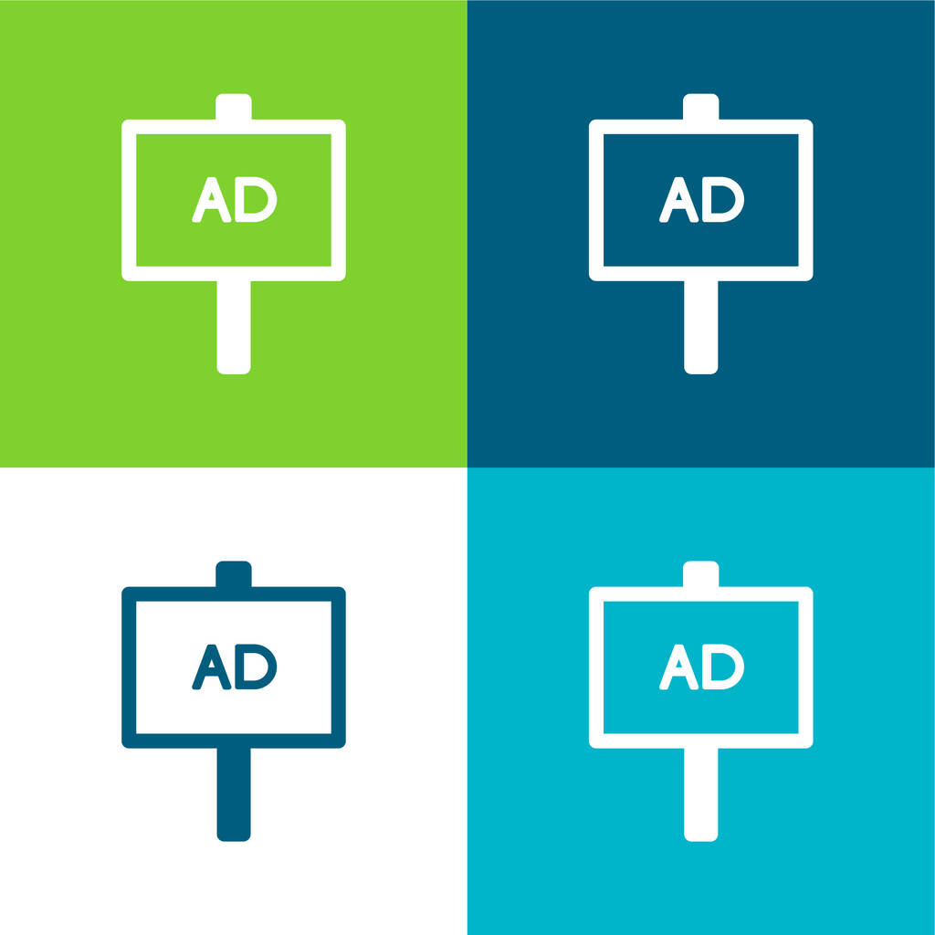 Conjunto de iconos mínimo de cuatro colores plana AD Poster - Vector, Imagen