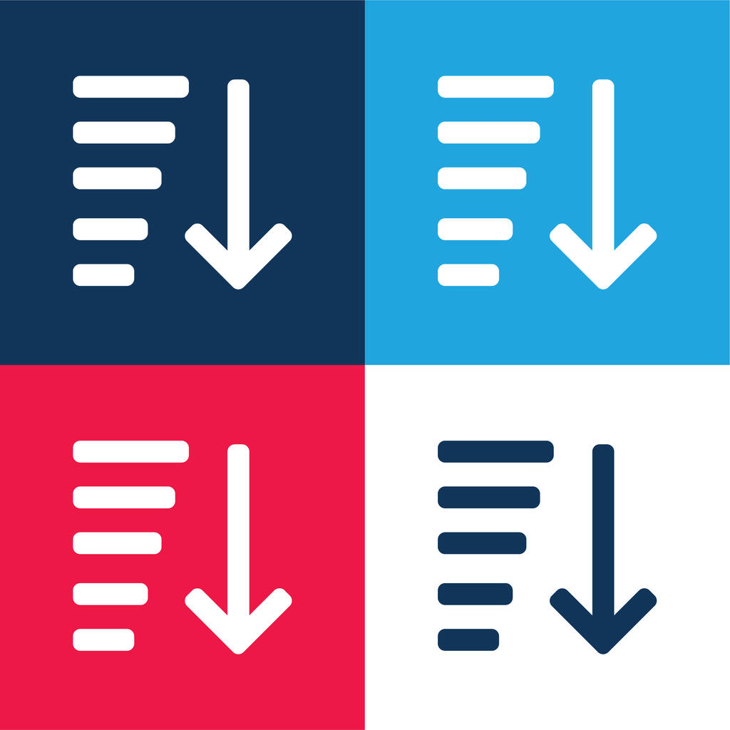 Ascending Ordenar azul e vermelho conjunto de ícones mínimos de quatro cores - Vetor, Imagem