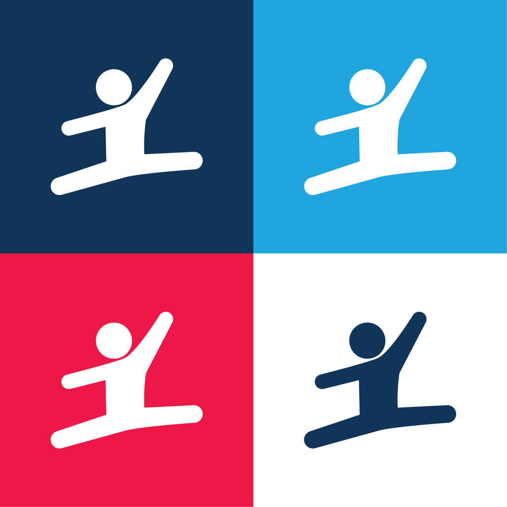 Artistieke Gymnast blauw en rood vier kleuren minimale pictogram set - Vector, afbeelding