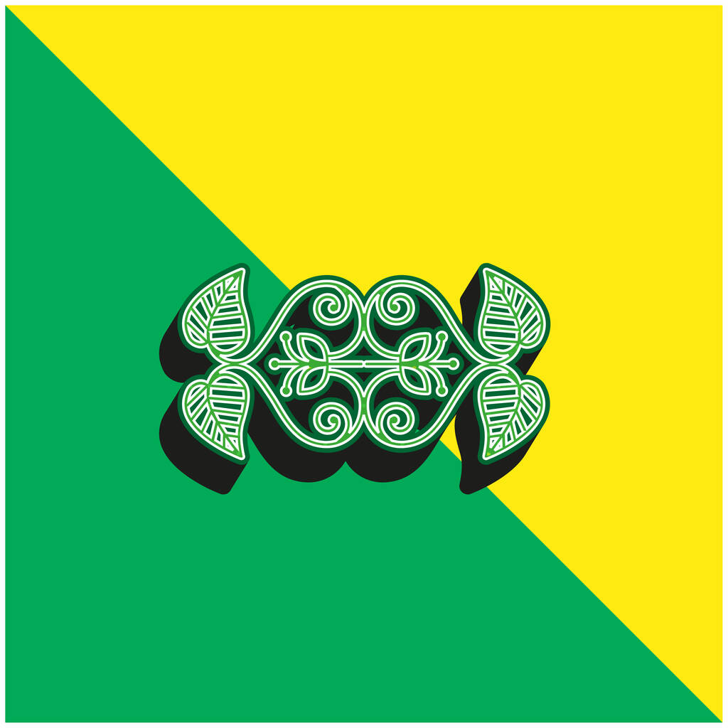 Mooi Floral Design Groen en geel modern 3D vector icoon logo - Vector, afbeelding