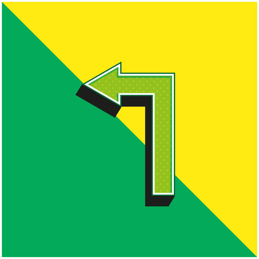 Arrow Straight Angle Turning To Left Green and yellow modern 3d vector icon logo - Vector, Image