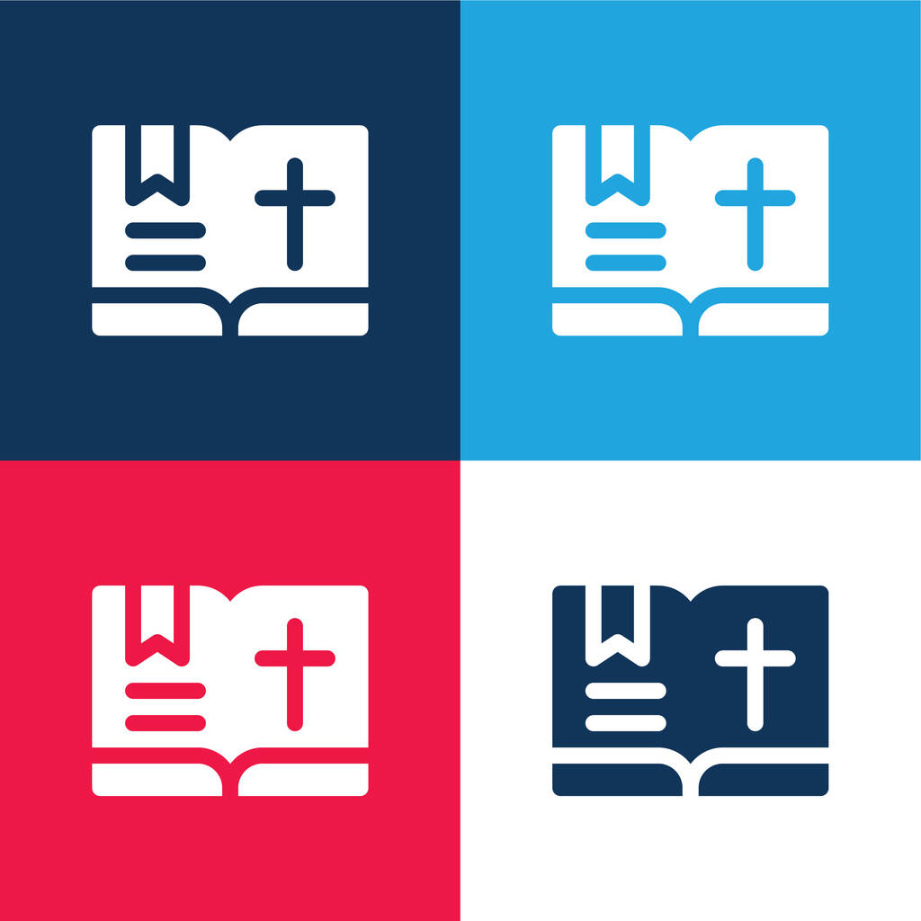 Bible modrá a červená čtyřbarevná minimální sada ikon - Vektor, obrázek