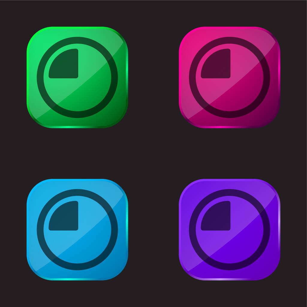 15 minutos icono de botón de cristal de cuatro colores - Vector, imagen