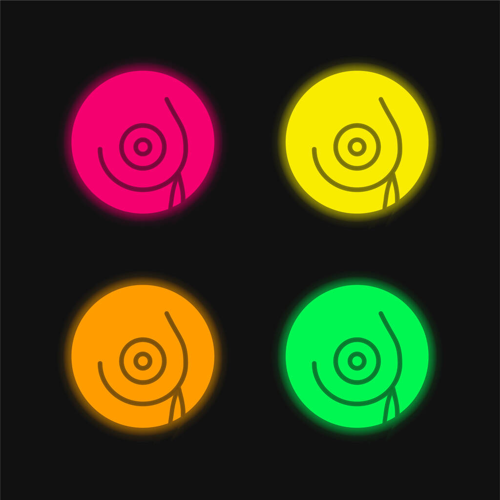 Brust vierfarbig leuchtende Neon-Vektor-Symbol - Vektor, Bild