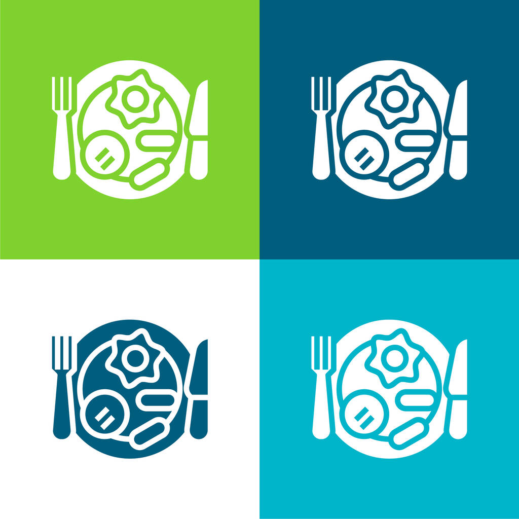 Breakfast Flat four color minimal icon set - Vector, Image