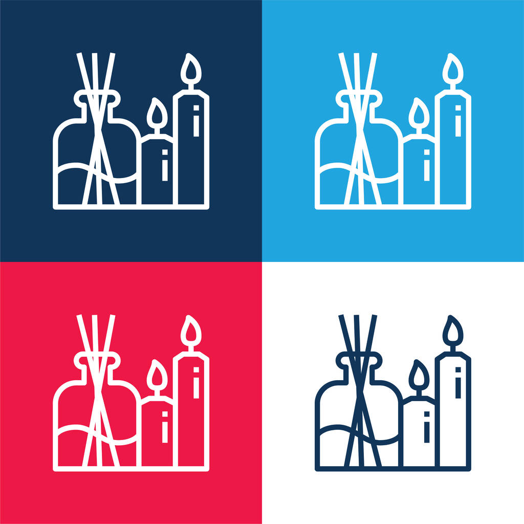 Set di icone minimali blu e rosso aromaterapia quattro colori - Vettoriali, immagini
