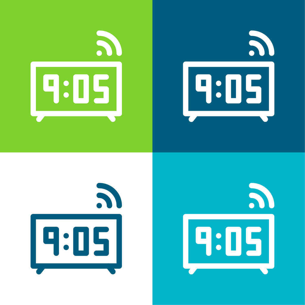 Alarma plana de cuatro colores mínimo icono conjunto - Vector, Imagen
