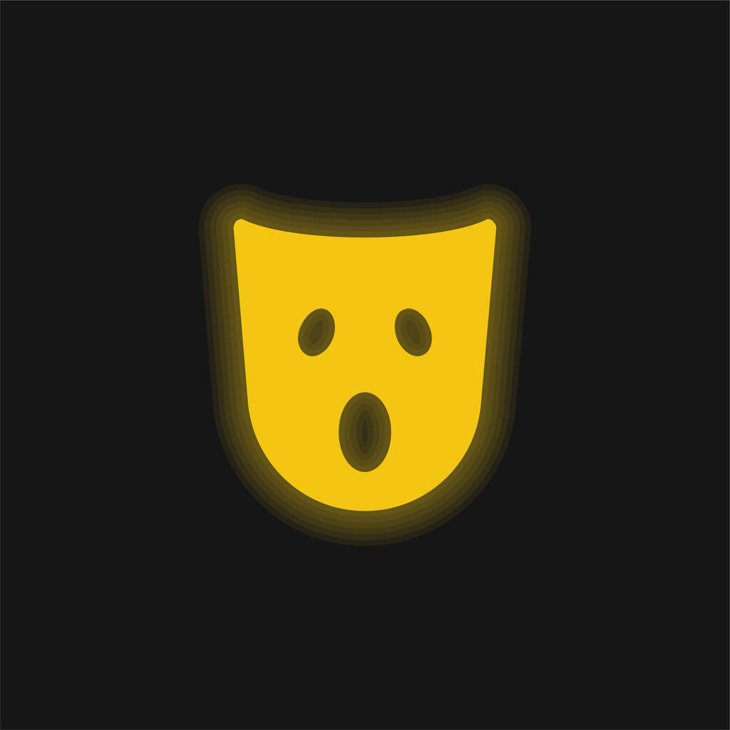 驚きのマスク黄色の輝くネオンアイコン - ベクター画像