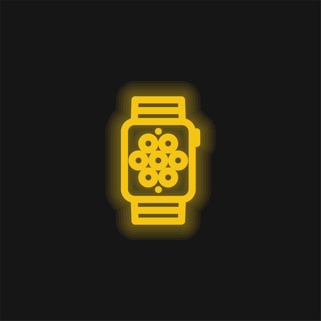 Apple Watch geel gloeiende neon pictogram - Vector, afbeelding