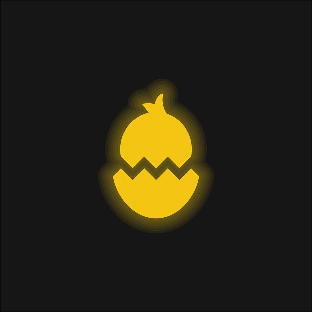 Boken Egg met kip geel gloeiende neon pictogram - Vector, afbeelding