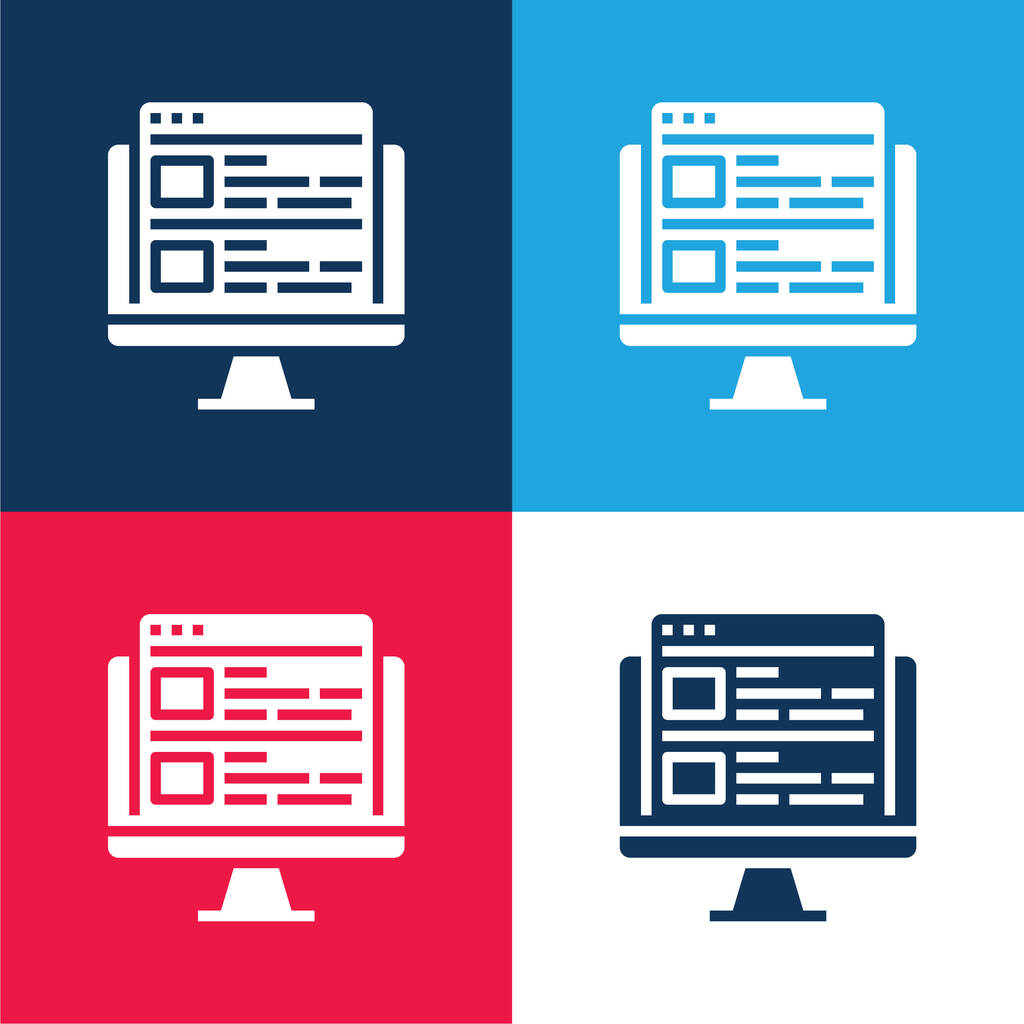 Blog kék és piros négy szín minimális ikon készlet - Vektor, kép
