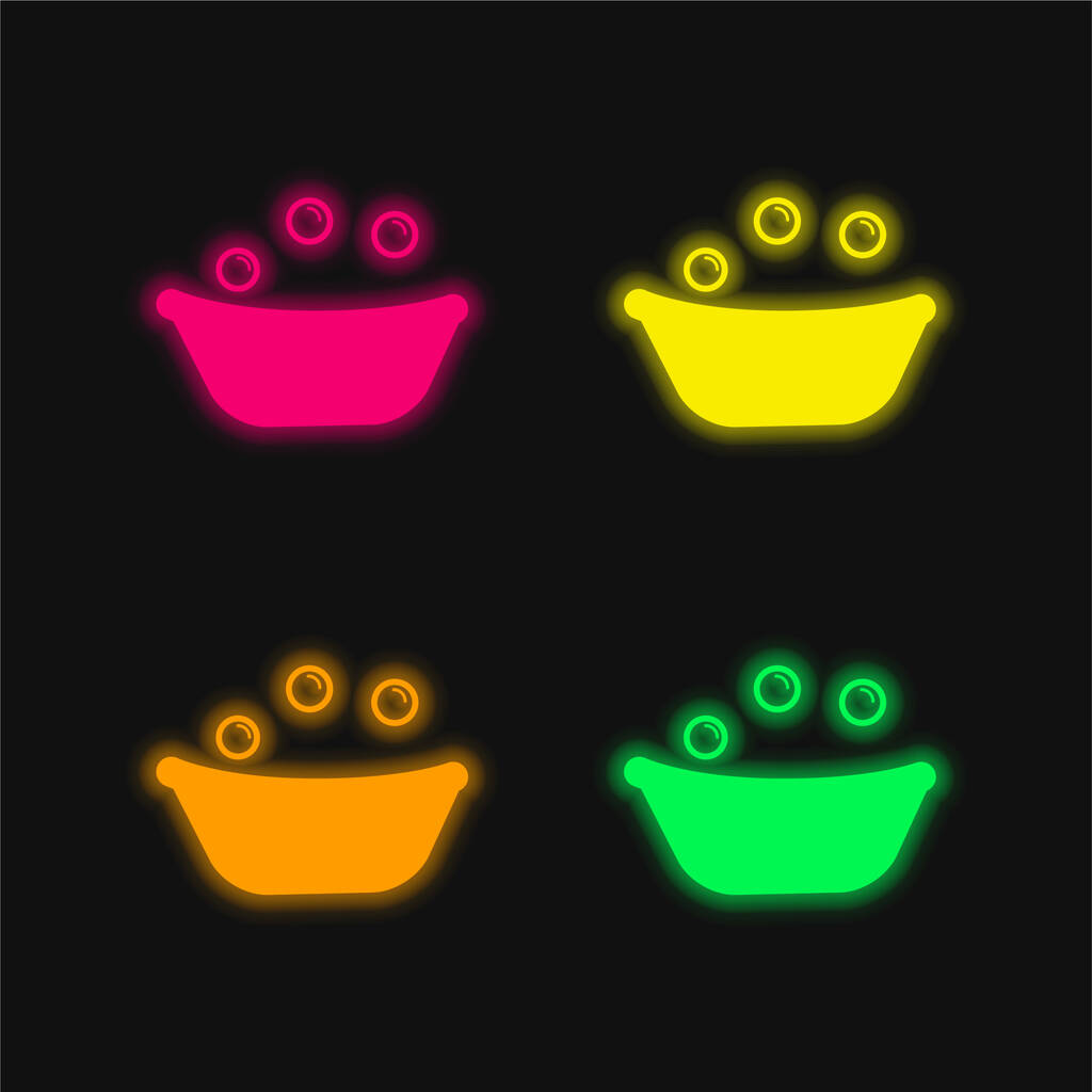 Baby-Badewanne mit Seifenblasen vier Farben leuchtenden Neon-Vektor-Symbol - Vektor, Bild